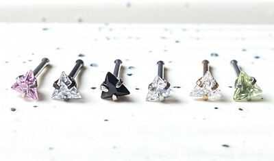 1pc Triangle CZ Gem Top 20g Nose Ring Stud Bone 316L Surgical Steel