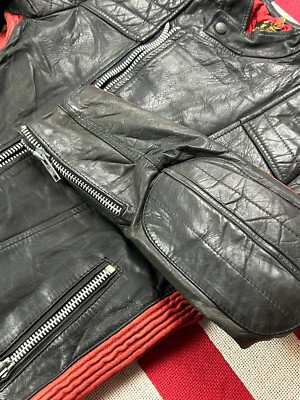 1970s Cafe racer motorcycle leather jacket black Red dandy sport