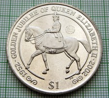 BRITISH VIRGIN ISLANDS 2002 DOLLAR, QUEEN ELIZABETH II ON HORSEBACK, BU