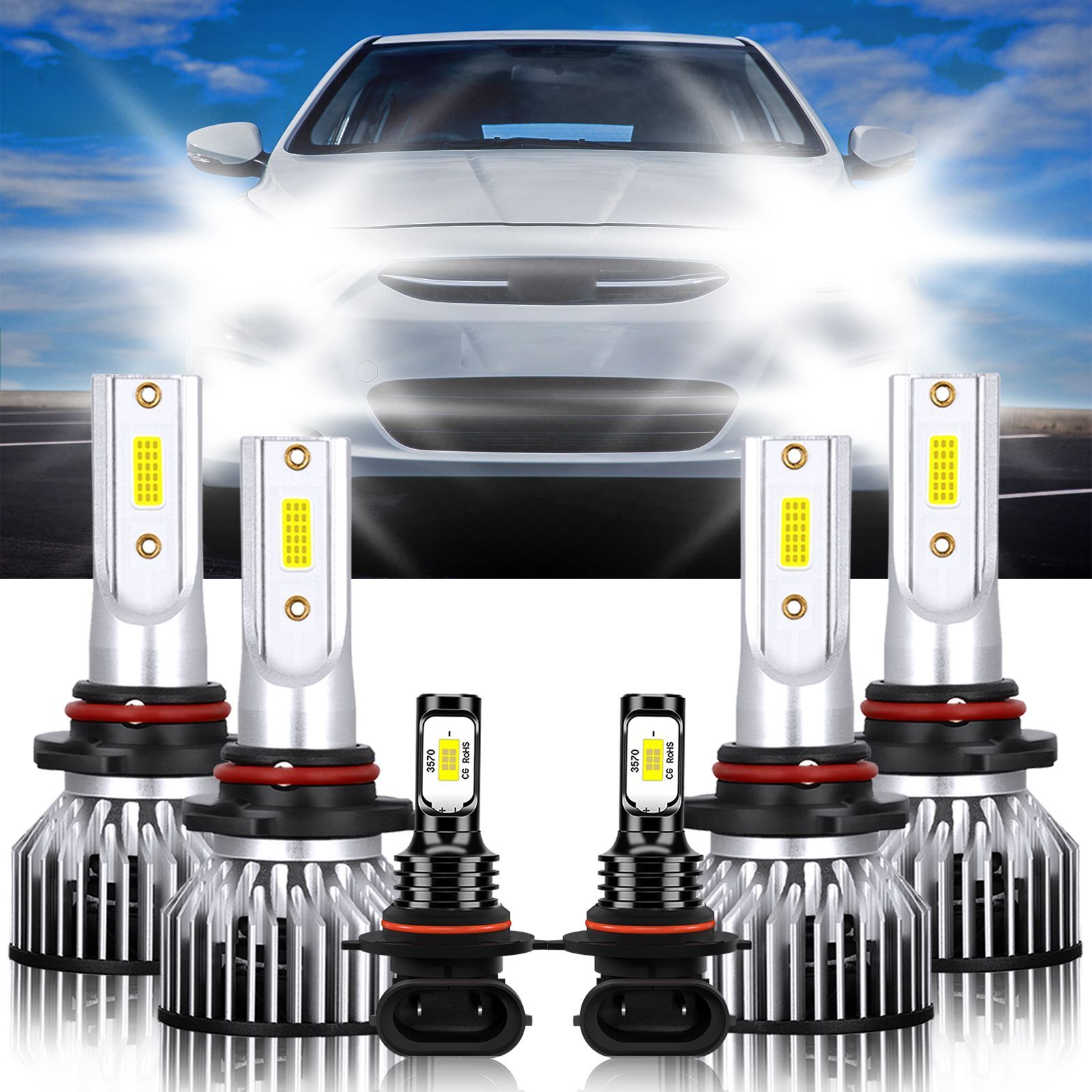 For Hyundai Accent 2018-2022 6Pcs LED Headlight High Low Beam+Fog Light Bulb Kit