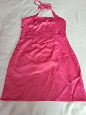 Pretty Little Thing Hot Pink Satin Cross Neck Detail New With Tags size 4