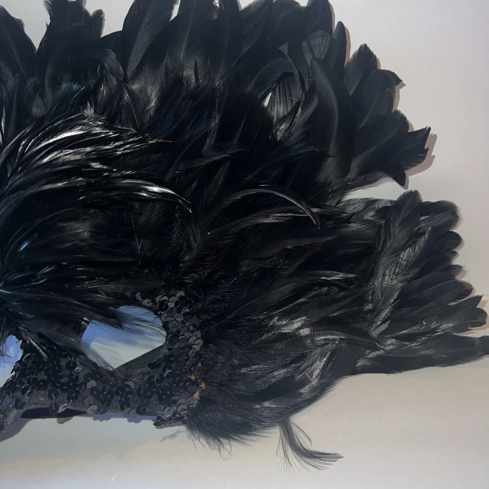 Máscara de plumas máscara de plumas carnaval máscara de plumas pluma lateral negra lentejuelas completas Foto 3 de 4