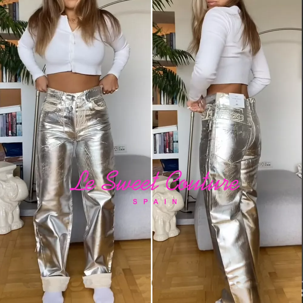 Silver metallic best sale jeans