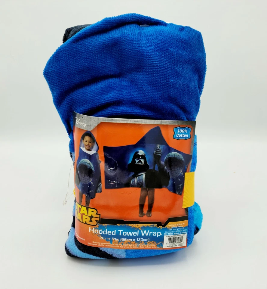 Star Wars "Classic Saga" Hooded Towel Wrap NEW 100% cotton 22" × 51" blue pool - Image 3 of 4