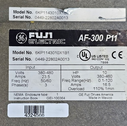 GE FUJI 6KP1143010X1B1 ~ 10HP ~ 16.5A ~ 460V ~ 3Ph ~ AF-300P11 ~ Adj Freq. Drive - Picture 6 of 6