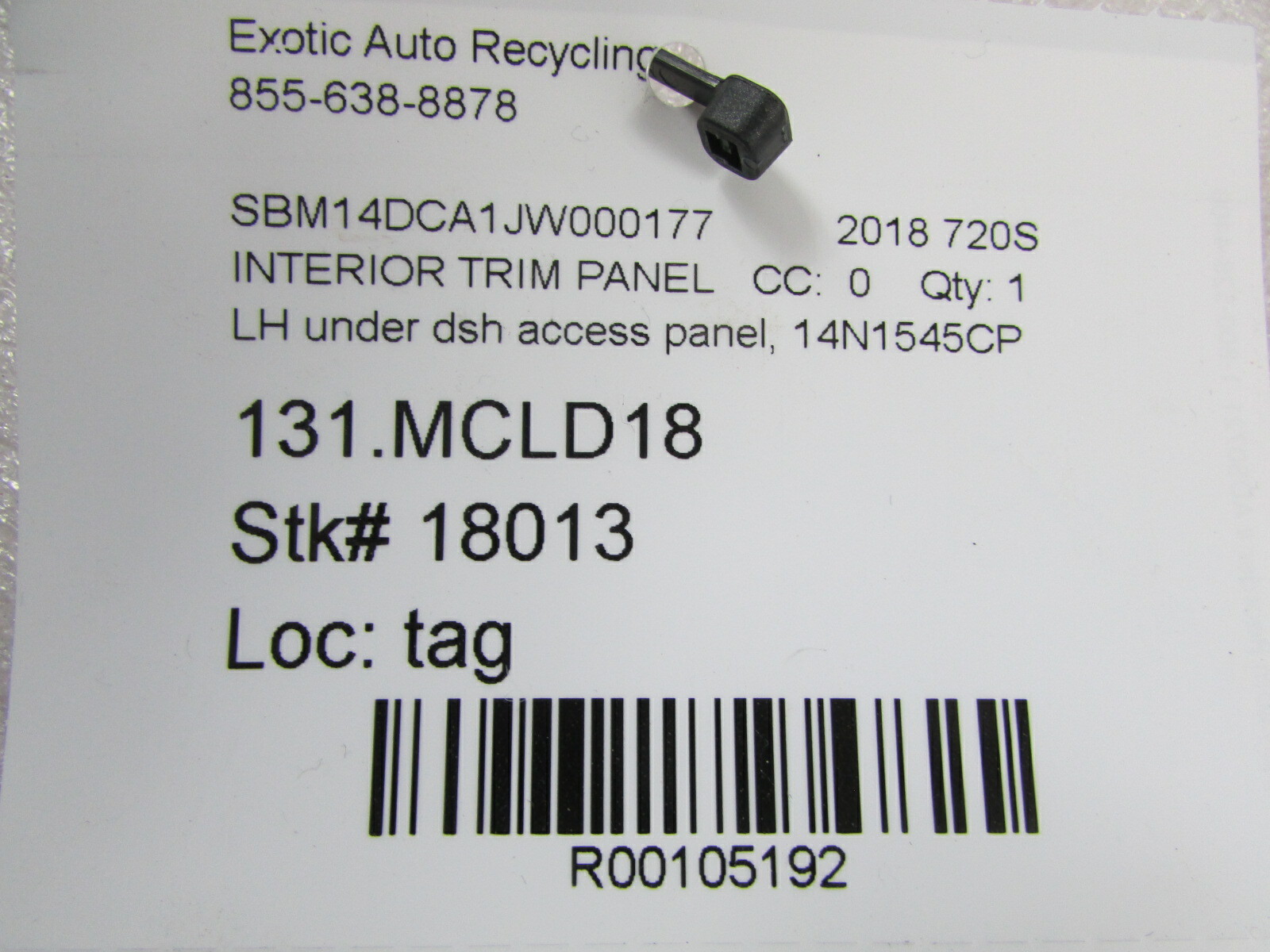 Mclaren 720S, LH, Left Under Dash Access Panel, Used, P/N 14N1545CP