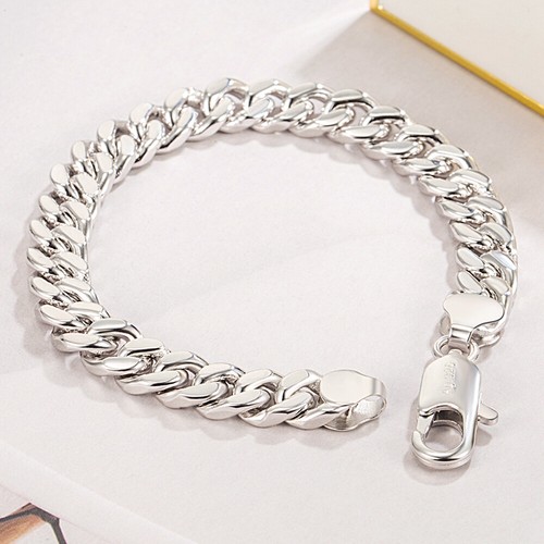 925 Sterling Silver 8mm Cuban Link Chain Bracelet Curb Chain for Men & Women - Picture 3 of 25