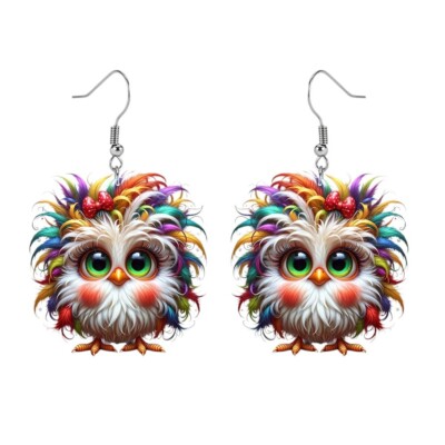 Colorful Acrylic Crazy Owl Dangle Earrings - New