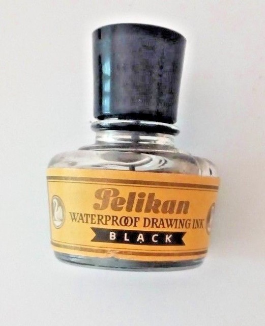 Vintage PELIKAN WATERPROOF DRAWING BLACK INK BOTTLE 1/2 Contents