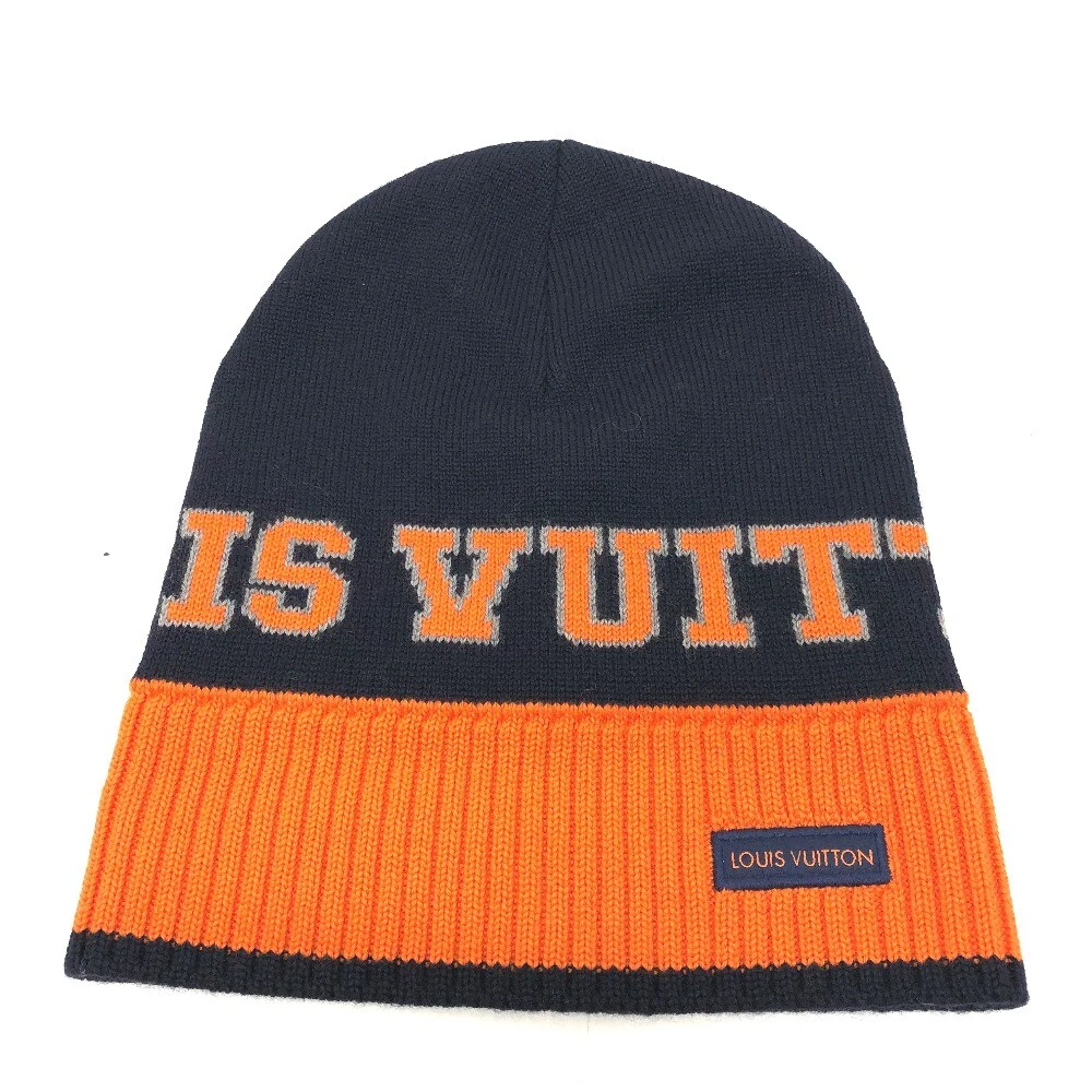 LOUIS VUITTON M71235 logo Beanie knit cap Knit hat wool Navy / Orange