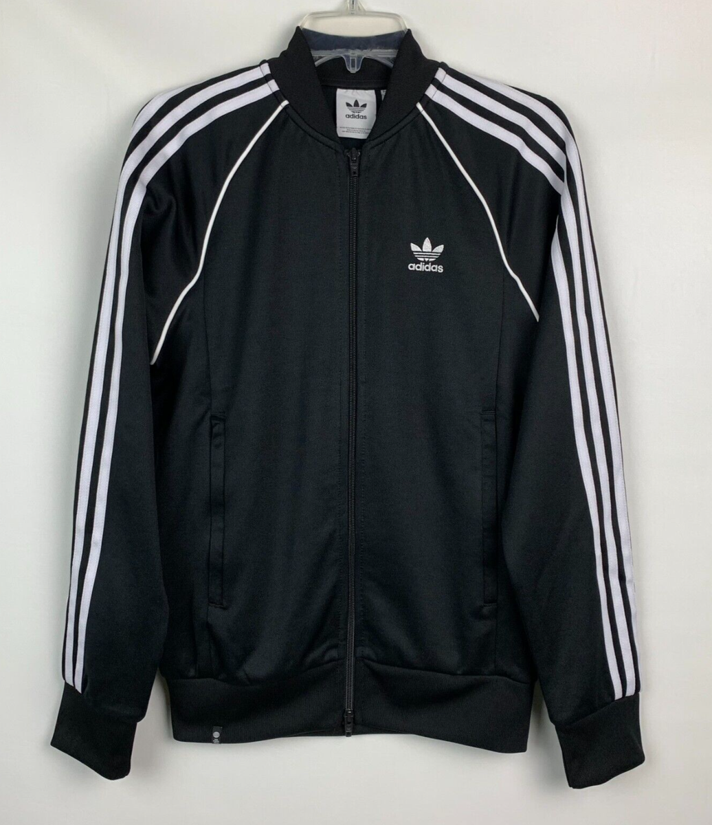 Adidas Originals Track Jacket Black Collared 3-Stripes Zip Pockets