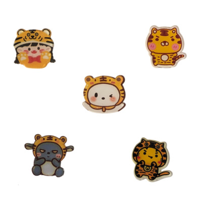 Kawaii Tiger Anime Acrylic Pins Set of 5 NEW