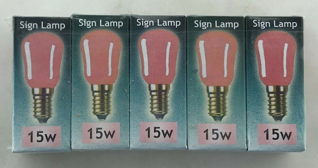 5x PINK Crompton 15W SES E14 240Volt PYGMY Lamp 15 Watt Bulb SIGN