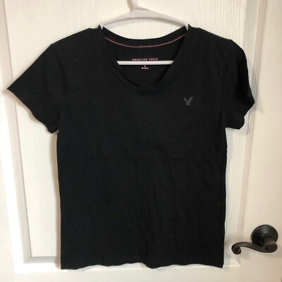 American Eagle Kids V-Neck Short Sleeve T-Shirt Black Size 16 Girls NWT