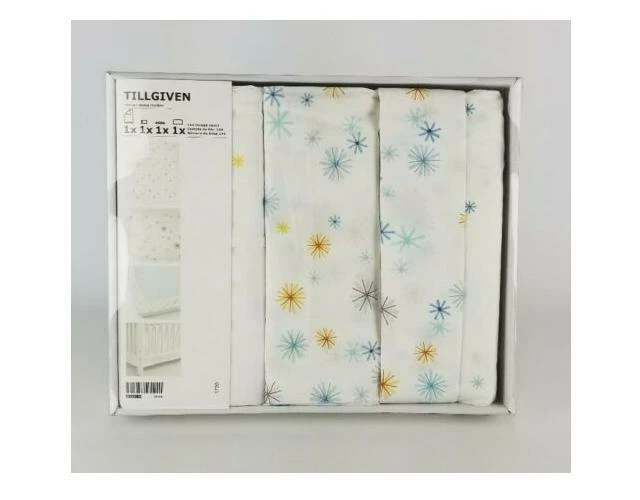 Ikea TILLGIVEN 4-Piece Bed linen set for crib white, multi-color stars - NEW