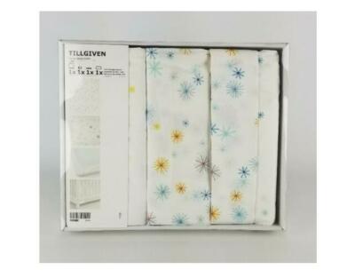 Ikea TILLGIVEN 4-Piece Bed linen set for crib white, multi-color stars - NEW