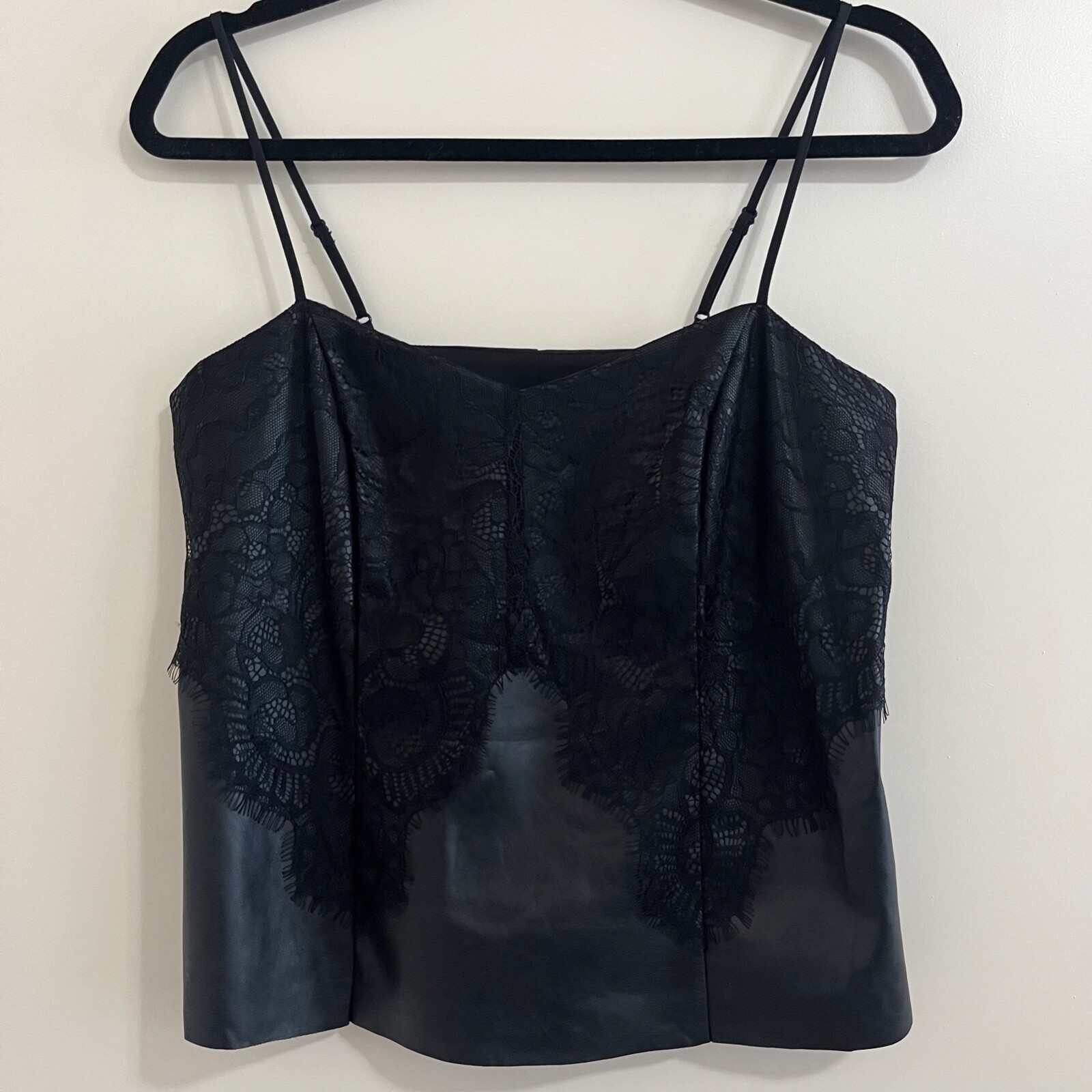 Express Faux Leather Lace Heart Neckline Cropped Cami Whimsy Goth