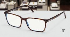 TOM FORD FT5802-B 052 Rectangular Dark Havana Blue Block 53 mm Men's Eyeglasses