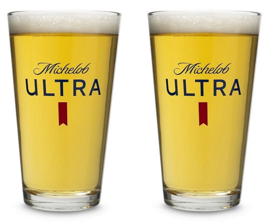 Michelob Ultra Signature Pint Beer Glasses (Set of 2) New From Factory Box   L4
