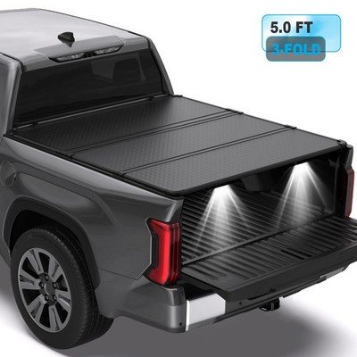 Tri-Fold 5ft Hard Tonneau Cover For 2020-2026 Jeep Gladiator Jt Bed Cover W/ LED