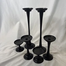 Pottery Barn Architect Pillar Candle Stick Holders Set Of 6 Black