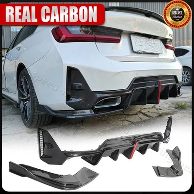 For BMW G20 G28 320i M340i LCI 2023up REAL CARBON Rear Bumper Diffuser Lip W/led - Image 1 of 4