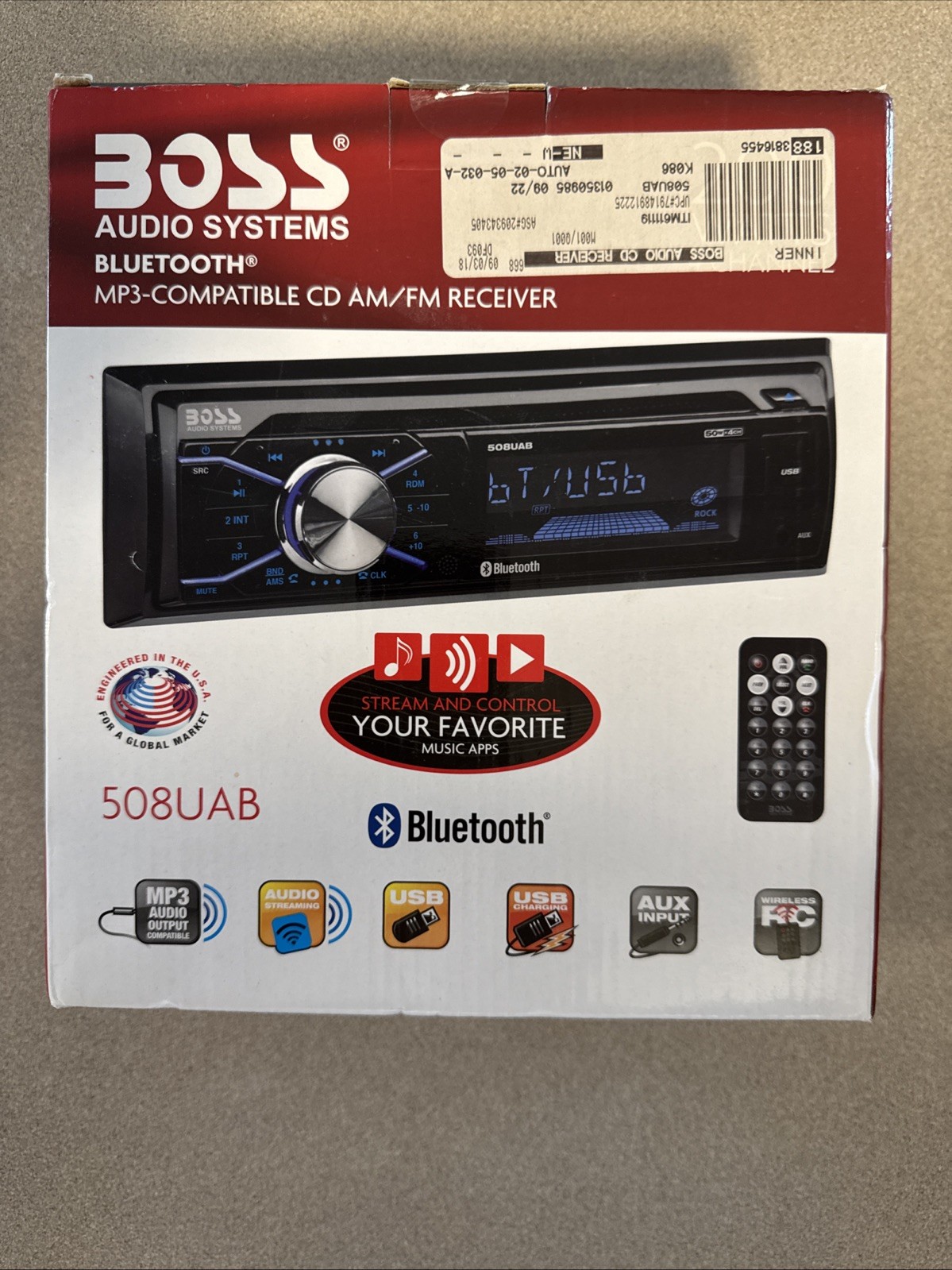BOSS Audio Systems 508UAB Car Stereo With Bluetooth - Single Din, CD Player,NIB