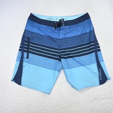 O'Neill Superfreak Board Shorts Swim Trunks Blue Striped Stretch Mens 33 x 10"