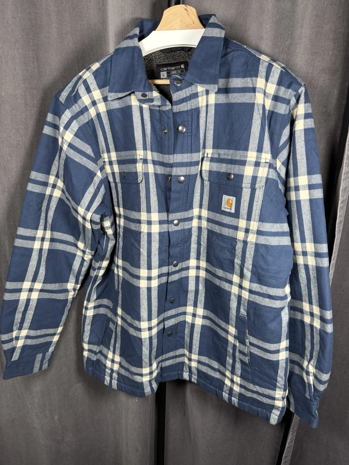 Carhartt Heavyweight Sherpa Lined Flannel Shirt Jacket Mens LRG Blue Plaid BNWOT
Opens in a new wind