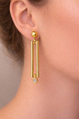 585 Yellow Gold Diamond Earrings - 4.78g - Modern Design - 3.3cm