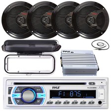 Pyle Single DIN MP3 Receiver, 4x 6.5" 150W Speakers, Amplifier, Radio Cover