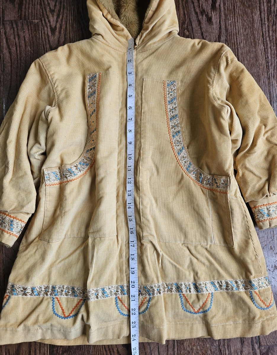 Vintage Inuit Parka Coat Womens Small White Fur Trim Hood