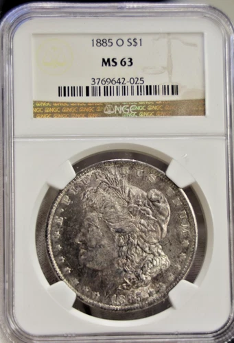 1885 O US Morgan Silver Dollar $1 NGC MS63 Original Toning