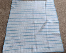Almost Vintage Blue/White Handmade Crocheted Baby Afghan, Boys, 57.5" x 47"