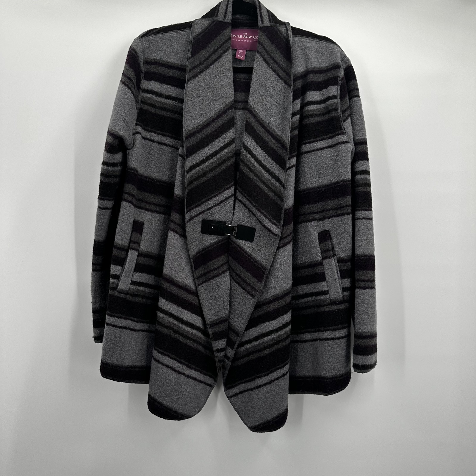 FILA Savile Row cappotto donna grande misto lana righe avvolgente cintura giacca calda