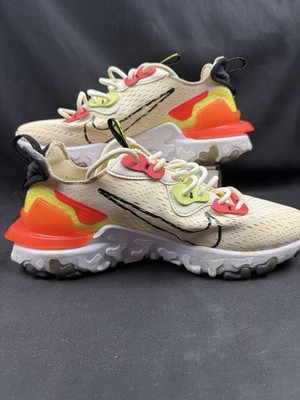 Nike React Vision D/MS/X Running Shoe Sneakers Beige Neon Orange Black Women 8.5