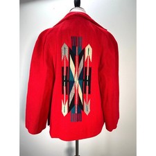 Chimayo Vintage Jacket Medium Red Hand Woven Wool Southwest Tribal Americana 40s