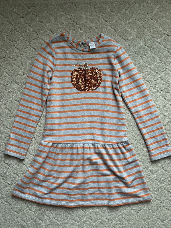 Gymboree Girls Sequines Pumpkin  Gray with Orange Stripes  Dress - Size 12