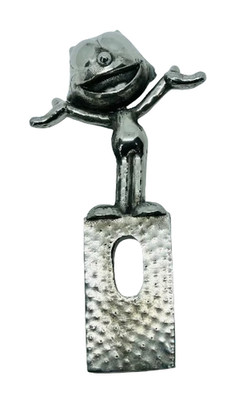 1920's Felix the Cat Pewter Licence Plate Topper -- Hot Rod Cartoon Cat