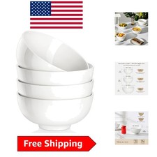 Set of 4 Classic White Ceramic Bowls - 26 OZ Microwave Safe Kitchen Essentials