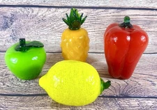 Vintage Hand Blown Glass Vegetables & Fruit Murano Style Art Deco - Lot of 4.