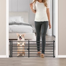 Indoor Dog Gate w/ Door, 26"-41" Extra Wide Full Metal Pet Gate, 14" Tall Gate