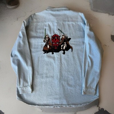 Vintage Star Wars Denim Shirt 2XL Blue 90s Movie Promo Button Up Darth Maul