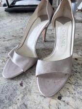 CHANEL Beige Leather Open Toe D'Orsay Pump Heels Women's EU 39