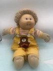 1985 Cabbage Patch Kid #5 HM Teddy Bear Yellow Overalls Blonde Hair Blue Eyes