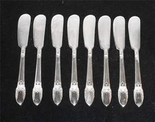 8 ~ 1847 ROGERS BROS. FIRST LOVE SILVERPLATE BUTTER SPREADERS