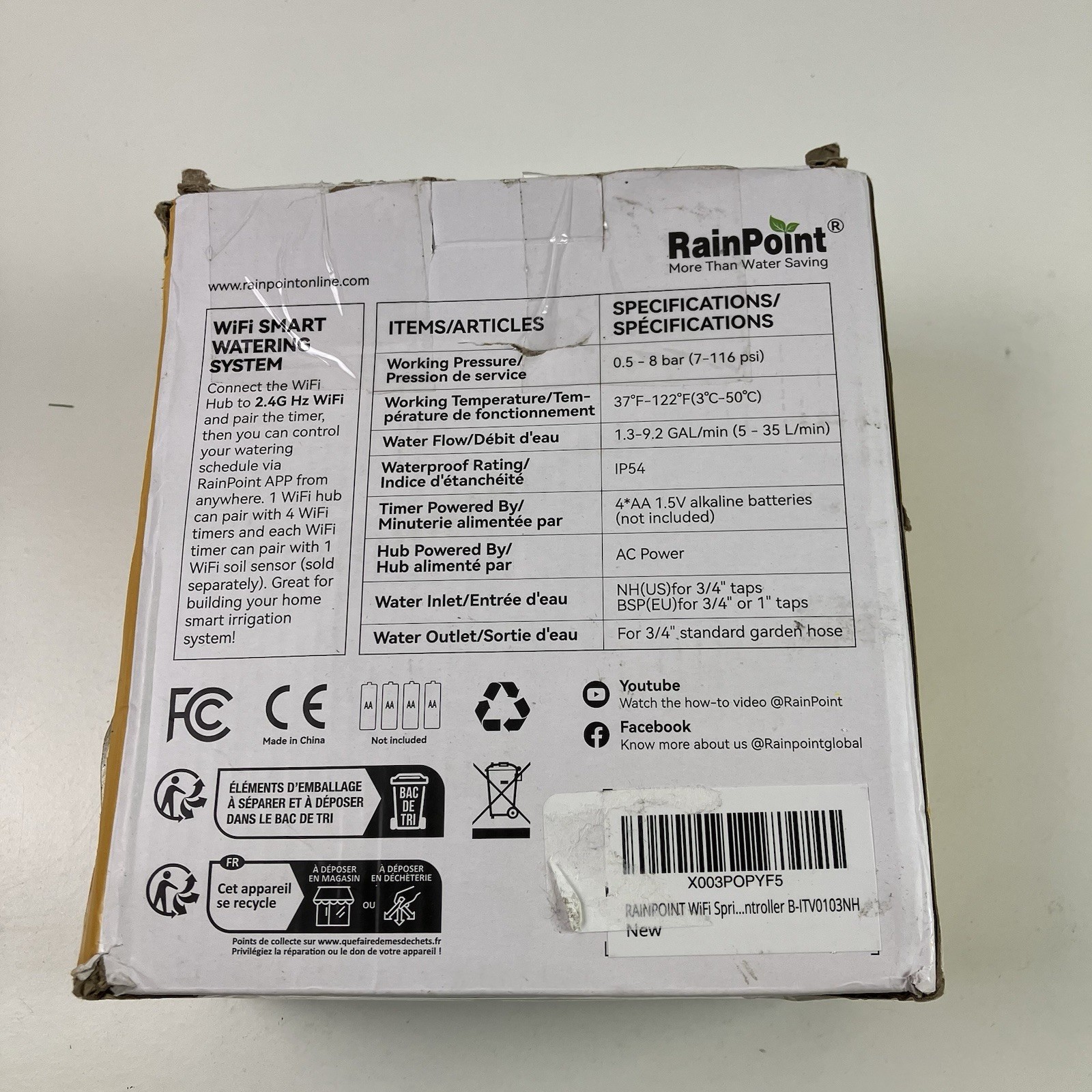 RAINPOINT WiFi Water Timer Smart Sprinkler w WiFi Hub Brass Inlet 1 Zone