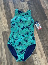 LANDS' END Women's Swim Suit Blue Green One Piece Light Padded Size M