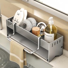 Kitchen Sink Sponge Holder Caddy Rack | Dish Cloth & Draining Organizer Hanger