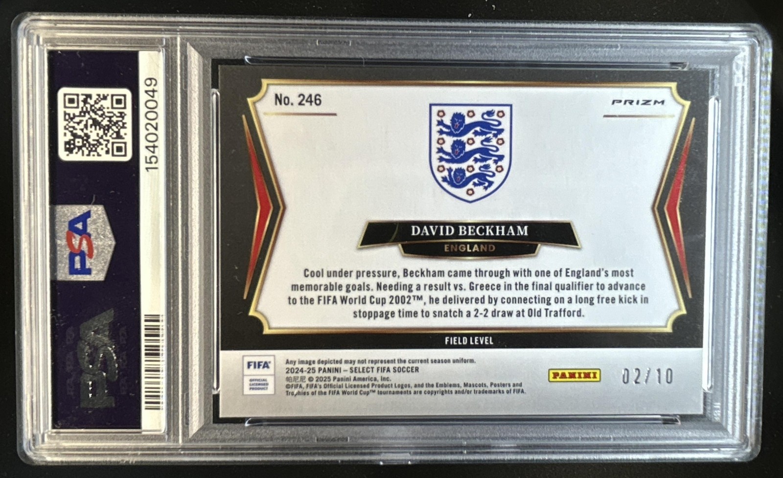 2024-25 Panini Select FIFA David Beckham Field Gold #/10 England PSA 9 view 2